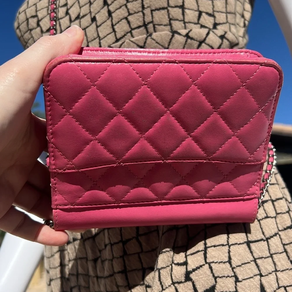 Authentic CHANEL Lambskin Quilted Mini Crossing Flap Pink